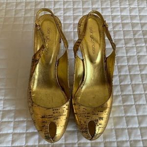 Gold print Sergio Rossi platform sling back